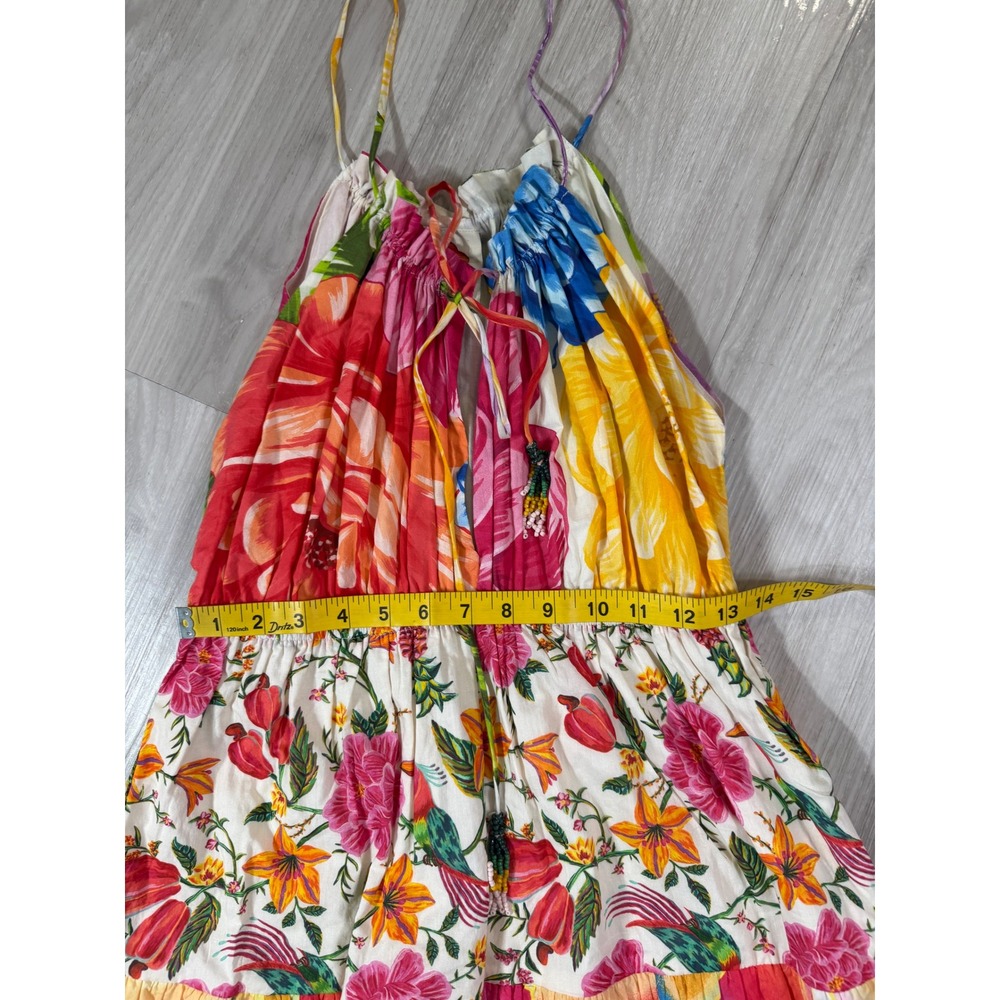 Farm Rio Women Tropical Floral Toucan Tiered Halter Maxi Dress Multicolor Small - Picture 4 of 14